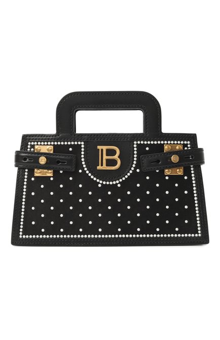 Женская сумка b-buzz small BALMAIN черного цвета, арт. EN0KJ931/AEPS | Фото 1 (Драгоценные камни: Проставлено; Размер: small; Материал: Текстиль; Ремень/цепочка: На ремешке; Материал сплава: Проставлено)