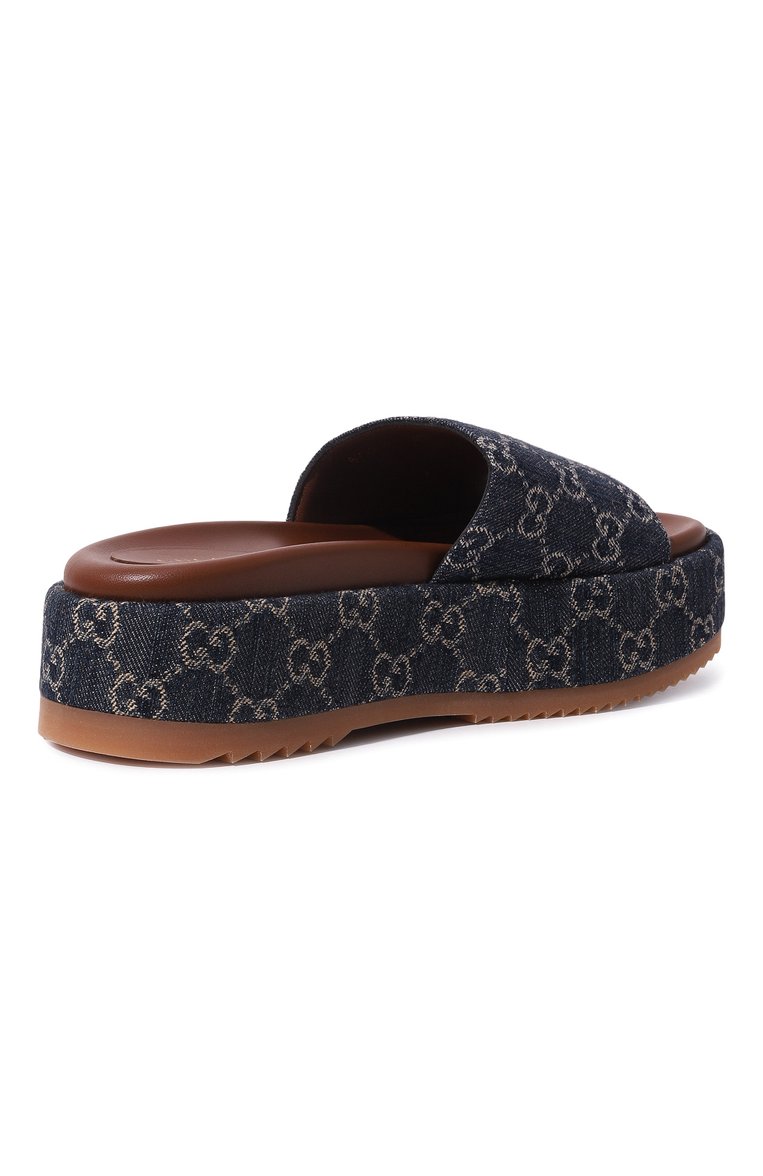 Женские текстильные сабо GUCCI синего цвета, арт. 623212 2KQ00 | Фото 5 (Подошва: Платформа; Материал внешний: Текстиль)