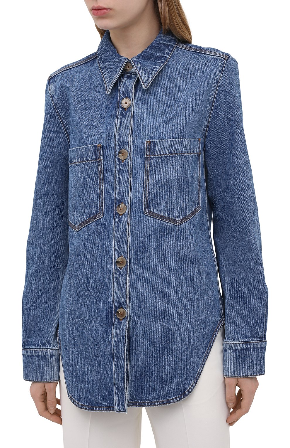 Джинсовая рубашка NANUSHKA синего цвета по цене 42750 руб., арт. SEINT_MEDIUM BLUE_RIGID DENIM, фото 3 Джинсовая рубашка NANUSHKA, арт. SEINT_MEDIUM BLUE_RIGID DENIM, фото 3
