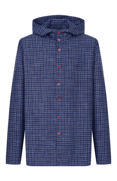 Рубашка из шерсти и шелка KITON синего цвета по цене 193500 руб., арт. UMCPETEK0628G, фото 1 Рубашка из шерсти и шелка KITON, арт. UMCPETEK0628G, фото 1