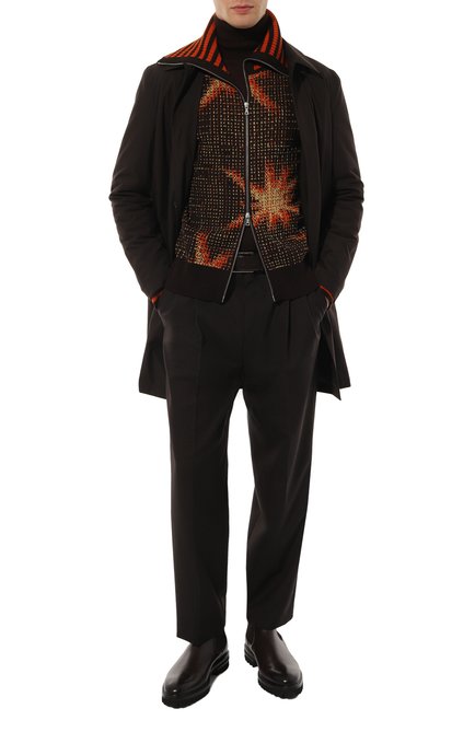 Мужской кардиган DRIES VAN NOTEN коричневого цвета, арт. 242-021219-9703 | Фото 2 (Материал внешний: Шерсть, Синтетический материал; Рукава: Длинные; Драгоценные камни: Проставлено; Материал сплава: Проставлено; Длина (для топов): Стандартные)