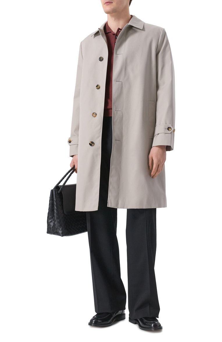 Мужской плащ BURBERRY светло-серого цвета, арт. 8104735 | Фото 2 (Материал внешний: Хлопок, Синтетический материал; Мужское Кросс-КТ: Плащ-верхняя одежда; Драгоценные камни: Проставлено; Длина (верхняя одежда): До колена; Материал сплава: Проставлено; Материал подклада: Хлопок; Рукава: Длинные; Стили: Кэжуэл)