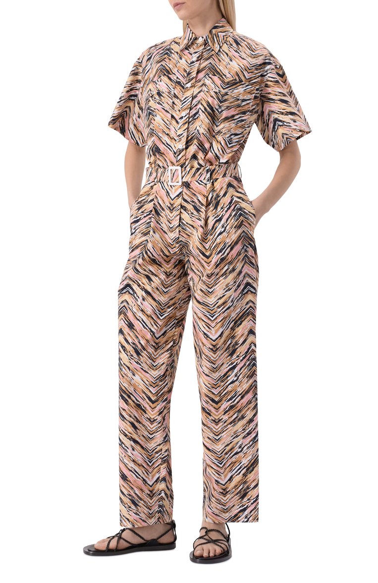 Женский хлопковый комбинезон MISSONI бежевого цвета, арт. DS25SG1R/BW00VY | Фото 3 (Рукава: Короткие; Длина (брюки, джинсы): Стандартные; Материал внешний: Хлопок; Случай: Повседневный; Женское Кросс-КТ: Комбинезон-одежда; Стили: Кэжуэл)