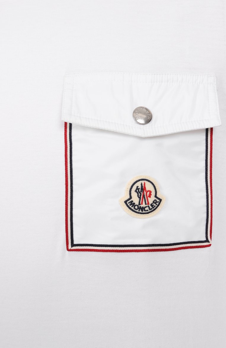 Мужская хлопковая футболка MONCLER белого цвета, арт. 8C00056/8390Y | Фото 6 (Стили: Спорт-шик; Рукава: Короткие; Принт: Без принта; Материал внешний: Хлопок; Длина (для топов): Стандартные; Кросс-КТ: Джерси; Мужское Кросс-КТ: Футболк�а-одежда; Автоматизация состава: Проставлено; Детали: Декор; Автоматизация ТО: Проставлено)