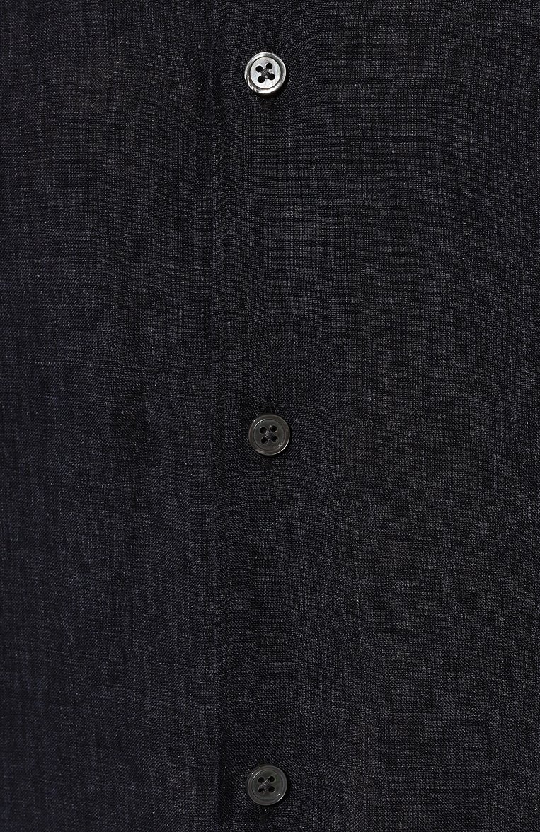 Мужская льняная рубашка ZEGNA темно-синего цвета, арт. UDX38A7/SRF5 | Фото 5 (Длина (для топов): Стандартные; Рукава: Длинные; Материал внешний: Лен; Принт: Однотонные; Случай: Повседневный; Стили: Кэжуэл; Манжеты: На пуговицах; Воротник: Кент; Автоматизация состава: Проставлено; Автоматизация ТО: Проставлено; Детали: Без декора)