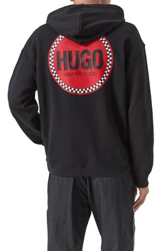 Мужской хлопковое худи HUGO черного цвета, арт. 50530658 | Фото 4 (Длина (для топов): Стандартные; Драгоценные камни: Проставлено; Рукава: Длинные; Материал сплава: Проставлено; Принт: С принтом; Мужское Кросс-КТ: Худи-одежда; Стили: Кэжуэл; Материал внешний: Хлопок)