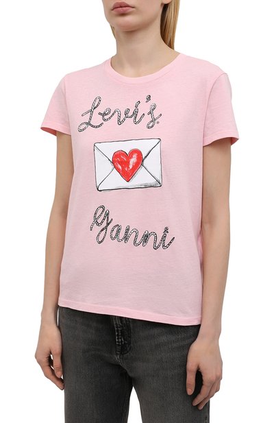 Хлопковая футболка ganni x levi's GANNI светло-розового цвета по цене 12650 руб., арт. T2827, фото 3 Хлопковая футболка ganni x levi's GANNI, арт. T2827, фото 3