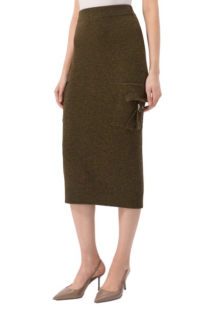 Шерстяная юбка BLUMARINE хаки цвета по цене 69950 руб., арт. 2G272A, фото 3 Шерстяная юбка BLUMARINE, арт. 2G272A, фото 3
