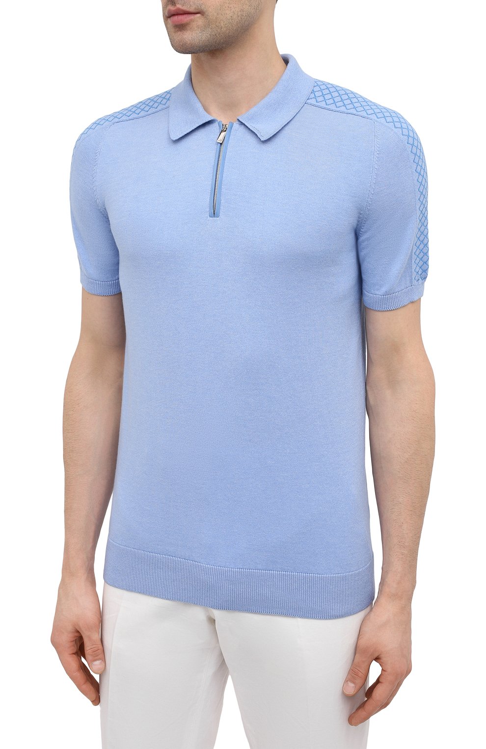 Поло из хлопка и шелка IL BORGO CASHMERE голубого цвета по цене 63100 руб., арт. 56-1963G0, фото 3 Поло из хлопка и шелка IL BORGO CASHMERE, арт. 56-1963G0, фото 3