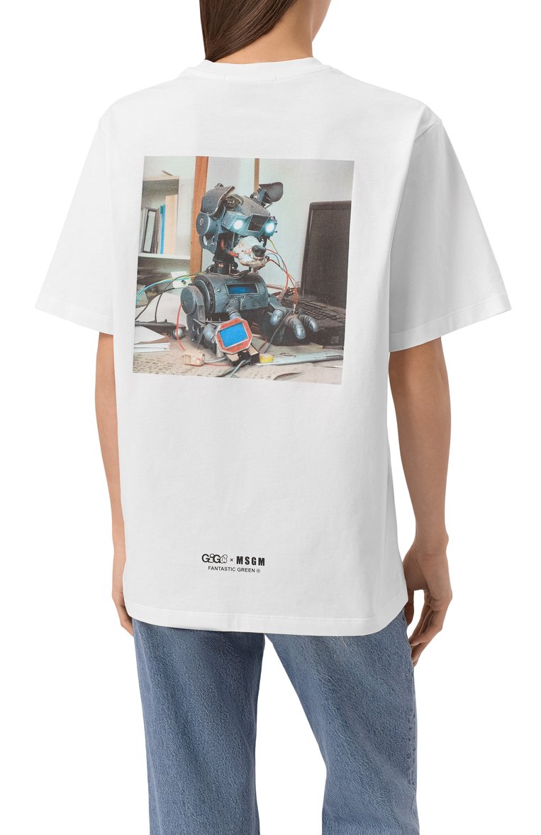 Женская хлопковая футболка MSGM белого цвета, арт. 3846MM03/257298 | Фото 4 (Длина (для топов): Стандартные; Материал внешний: Хлопок; Рукава: Короткие; Принт: С принтом; Стили: Кэжуэл; Женское Кросс-КТ: Футболка-одежда)