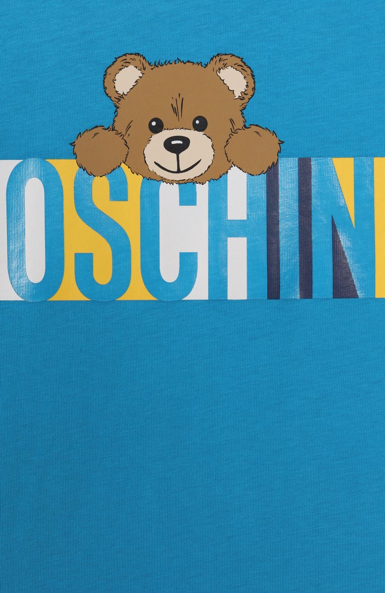 Мужского хлопковая футболка MOSCHINO бирюзового цвета, арт. HMM050/LAA02/10-14 | Фото 3 (Материал внешний: Хлопок; Региональные ограничения белый список (Axapta Mercury): Не проставлено; Мальчики Кросс-КТ: Футболка-одежда; Девочки Кросс-КТ: футболка-одежда; Нос: Не проставлено; Ростовка одежда: 10 - 11 лет | 140 - 146см, 12 лет | 152 см, 16 лет | 164 см)