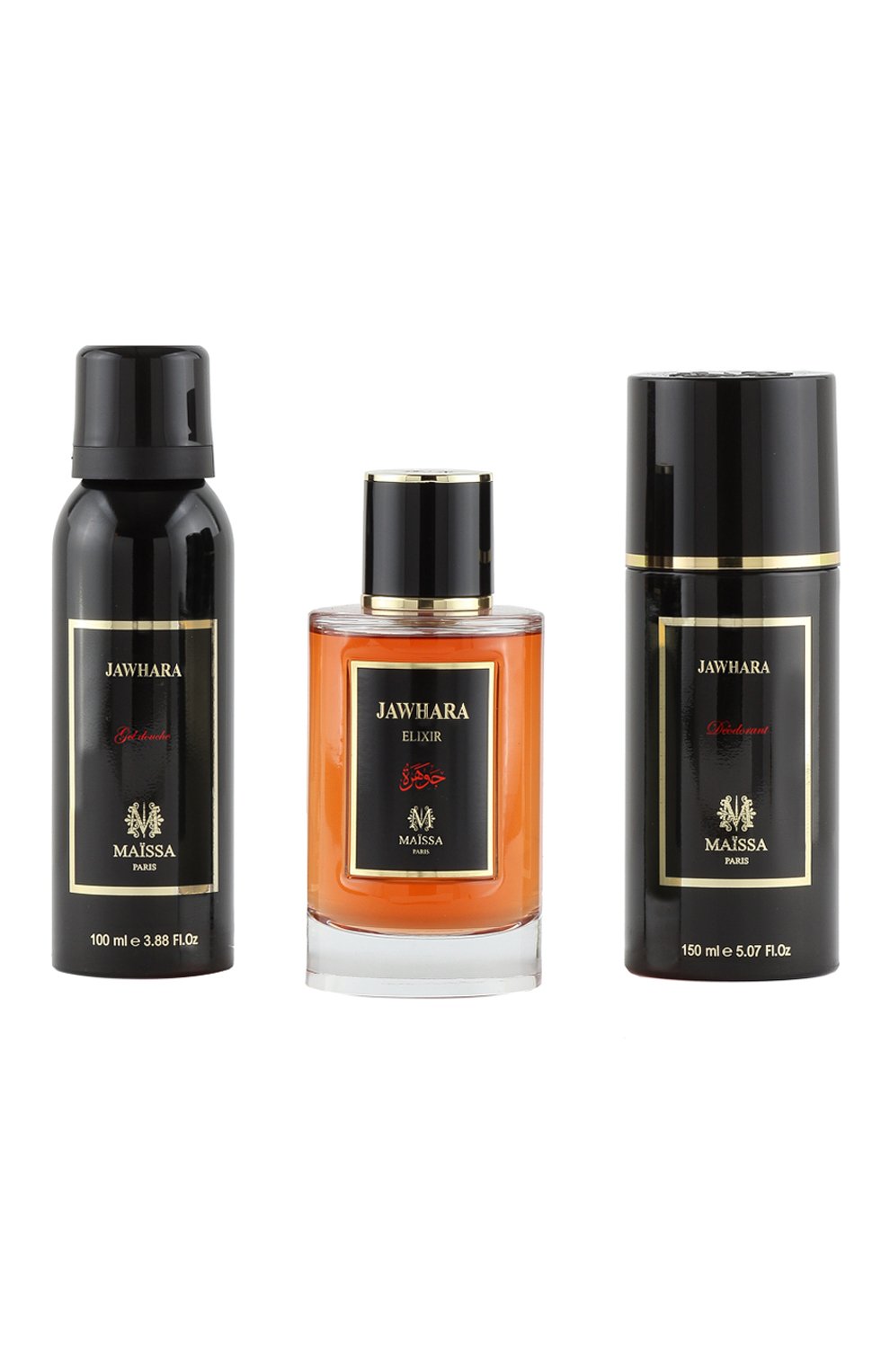 Набор coffret jawhara noir парфюмерная вода, гель для душа, дезодорант-спрей (2x100+150ml) MAISON MAISSA бесцветного цвета по цене 17600 руб., арт. 3770020956775, фото 1 Набор coffret jawhara noir парфюмерная вода, гель для душа, дезодорант-спрей (2x100+150ml) MAISON MAISSA, арт. 3770020956775, фото 1
