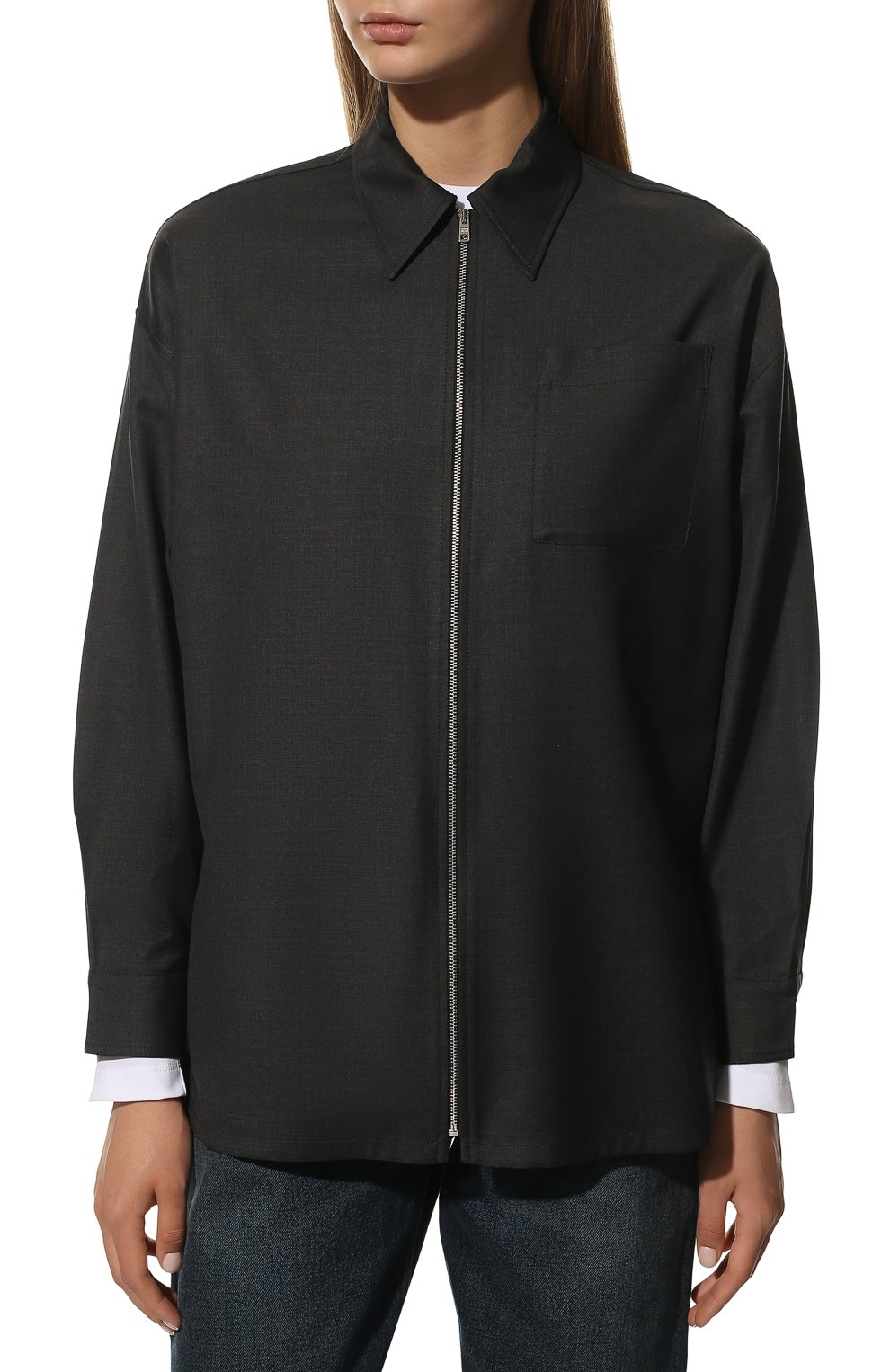 Шерстяная рубашка PRADA серого цвета по цене 140000 руб., арт. P496F-11BA-F0308-221, фото 3 Шерстяная рубашка PRADA, арт. P496F-11BA-F0308-221, фото 3