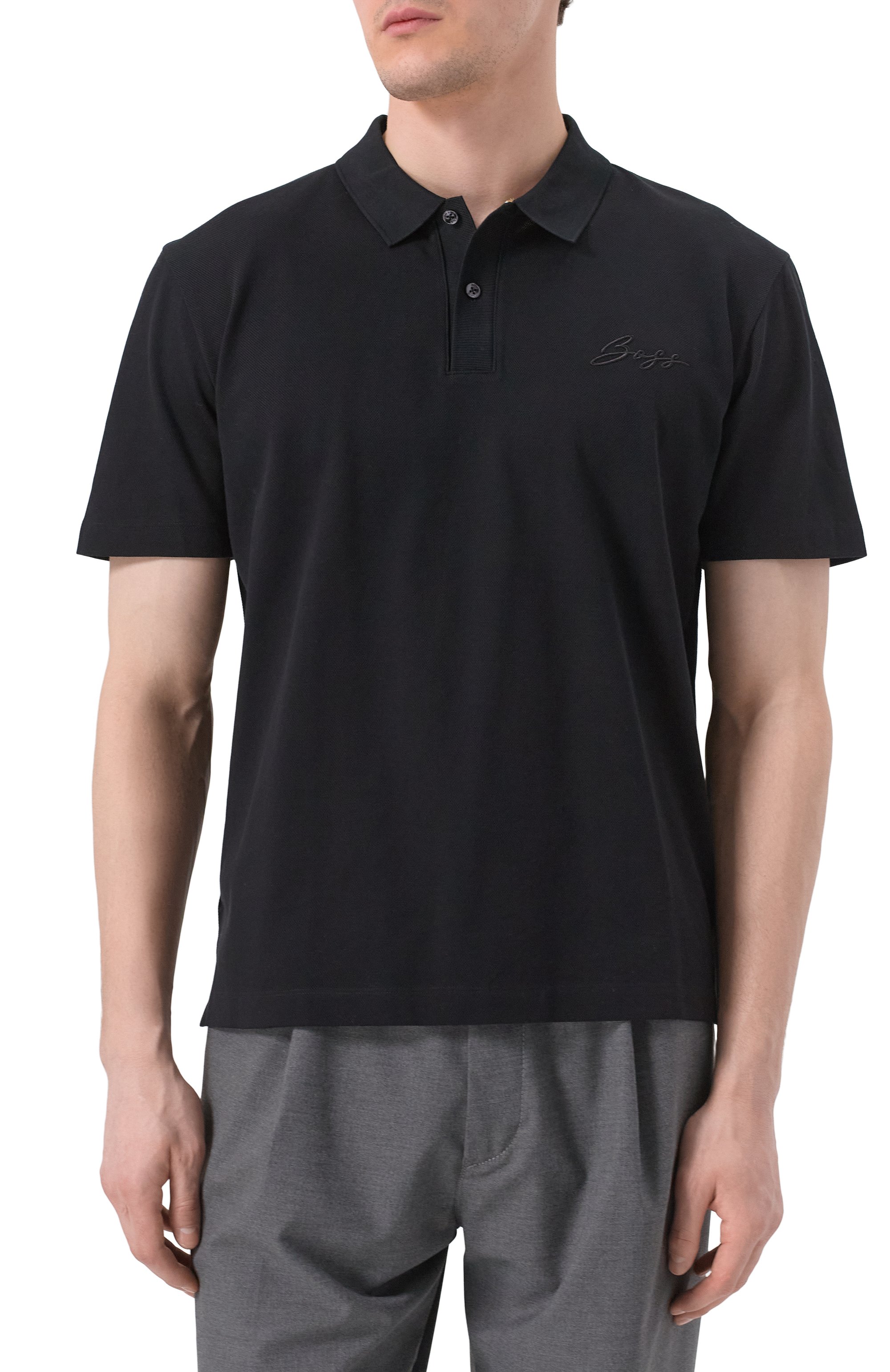 Хлопковое поло BOSS черного цвета по цене 17950 руб., арт. 50531402, фото 3 Хлопковое поло BOSS, арт. 50531402, фото 3