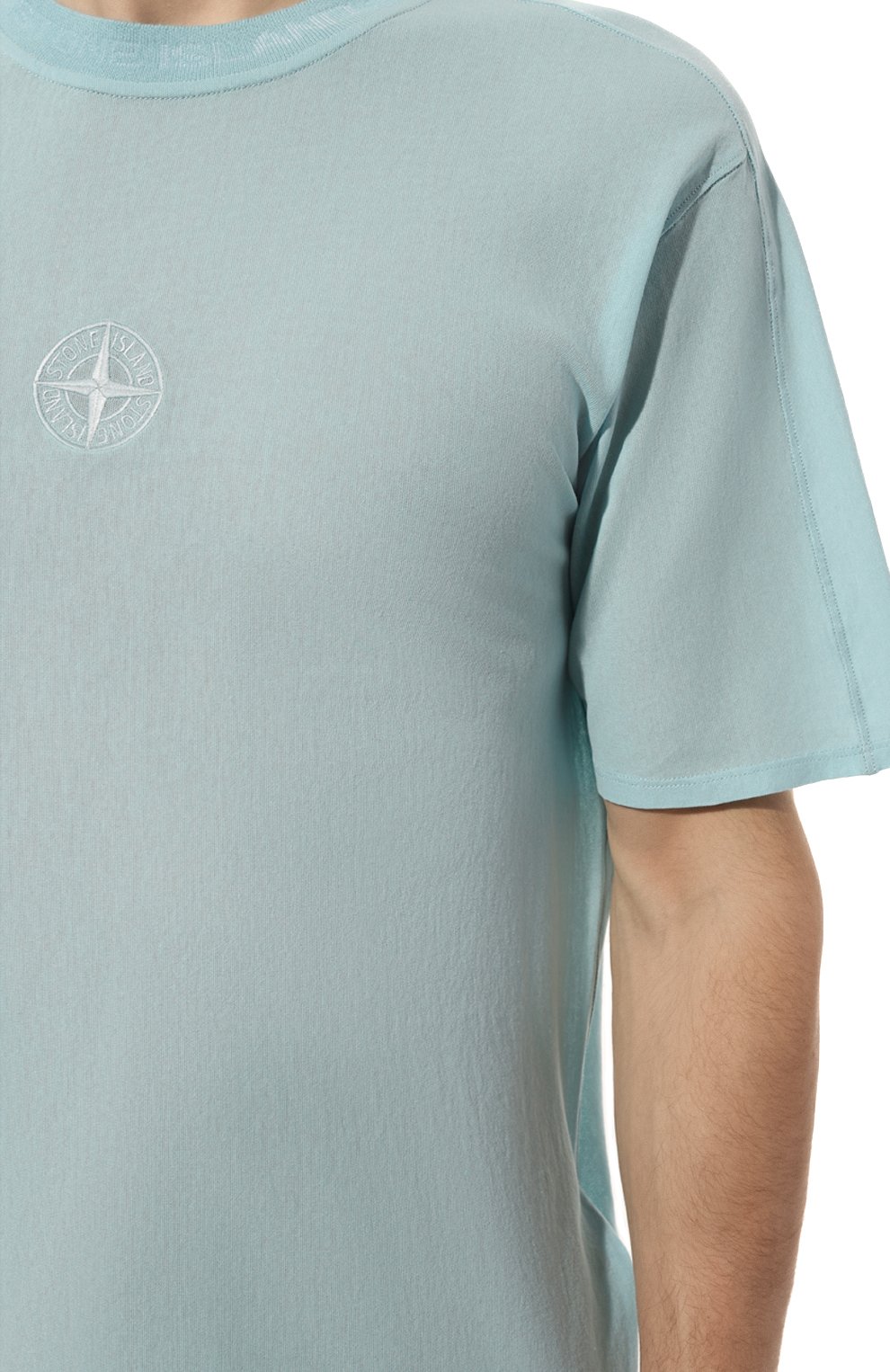 Хлопковая футболка STONE ISLAND голубого цвета по цене 25350 руб., арт. 206E5, фото 5 Хлопковая футболка STONE ISLAND, арт. 206E5, фото 5