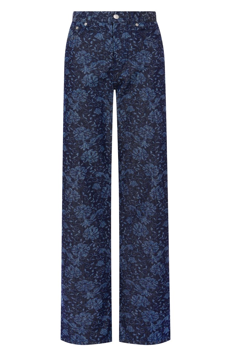 Женские джинсы DRIES VAN NOTEN темно-синего цвета, арт. 251-010935-1557 | Фото 1 (Автоматизация ТО: Проставлено; Длина (брюки, джинсы): Удлиненные; Материал внешний: Хлопок, Деним; Автоматизация состава: Проставлено; Силуэт Ж (брюки и джинсы): Прямые; Кросс-КТ: Деним; Детали: Принт; Стили: Кэжуэл)