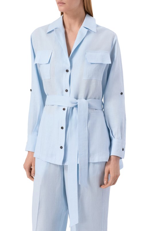 Льняная рубашка Kiton D57418H09690 Голубой  D57418H09690 Фото 3