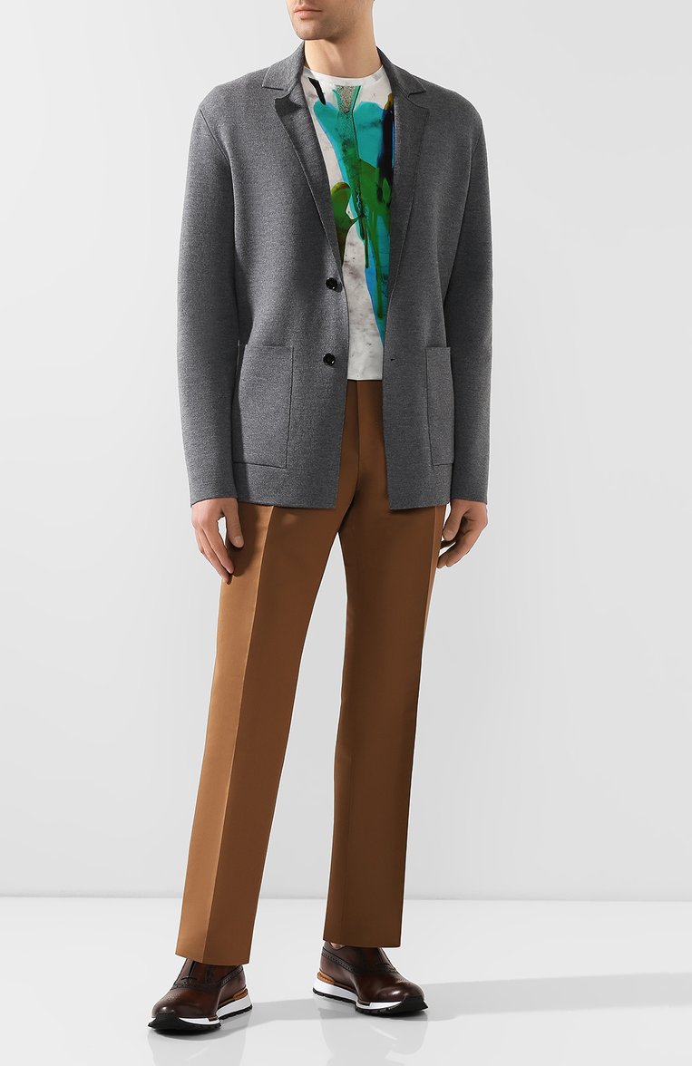 Мужской шерстяной пиджак BERLUTI серого цвета, арт. R17KJL36-001 | Фото 2 (Рукава: Длинные; Материал внешний: Шерсть; Длина (для топов): Стандартные; 1-2-бортные: Однобортные; Пиджаки М: Приталенный; Случай: Повседневный; Стили: Кэжуэл; Кросс-КТ: Трикотаж; Драгоценные камни: Проставлено; Материал сплава: Проставлено)
