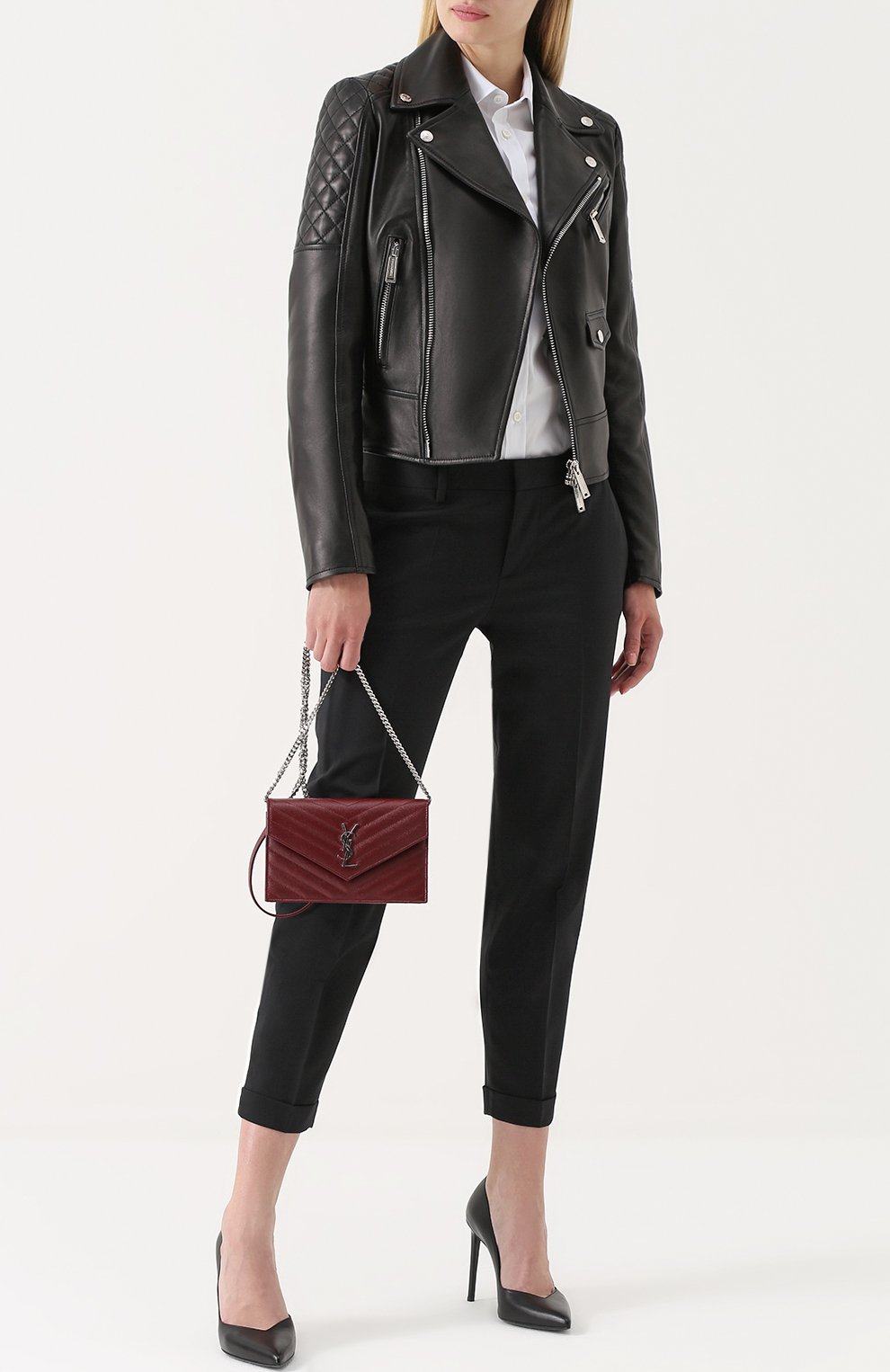 Приталенная кожаная куртка с косой молнией DSQUARED2, арт. S75AM0515/SX8131, фото 2