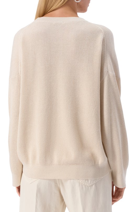 Свитер из хлопка и вискозы Brunello Cucinelli MAZ260200P Кремовый  MAZ260200P Фото 4