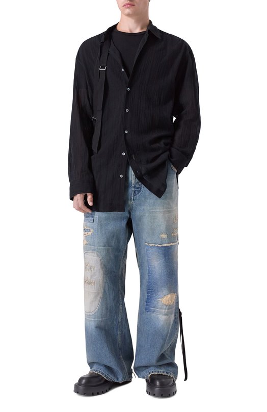 Рубашка из хлопка и шерсти Ann Demeulemeester B0013137/FA648 Чёрный  B0013137/FA648 Фото 2