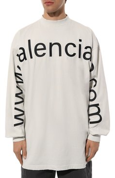 Мужская хлопковый лонгслив BALENCIAGA белого цвета, арт. 739027/T0V01 | Фото 3 (Рукава: Длинные; Длина (для топов): Удлиненные; Материал внешний: Хлопок; Принт: С принтом; Стили: Кэжуэл; Кросс-КТ: Джерси; Мужское Кросс-КТ: Футболка-одежда)