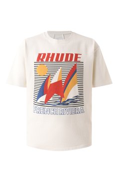 Мужская хлопковая футболка RHUDE кремового цвета, арт. RHPS25TT10012 | Фото 1 (Материал сплава: Проставлено; Длина (для топов): Стандартные; Рукава: Короткие; Драгоценные камни: Проставлено; Принт: С принтом; Стили: Кэжуэл; Материал внешний: Хлопок; Кросс-КТ: Джерси; Мужское Кросс-КТ: Футболка-одежда)