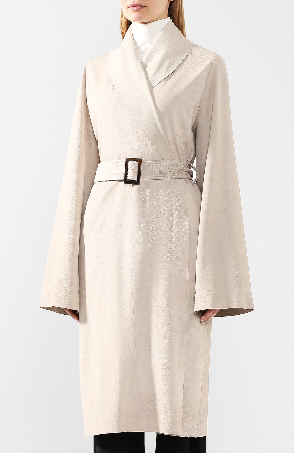 Кожаное пальто RICK OWENS светло-серого цвета по цене 199500 руб., арт. RP20S1929/LBR, фото 3 Кожаное пальто RICK OWENS, арт. RP20S1929/LBR, фото 3