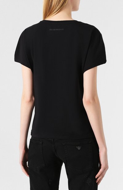Хлопковая футболка EMPORIO ARMANI черного цвета по цене 23800 руб., арт. 6G2T7X/2J7SZ, фото 4 Хлопковая футболка EMPORIO ARMANI, арт. 6G2T7X/2J7SZ, фото 4