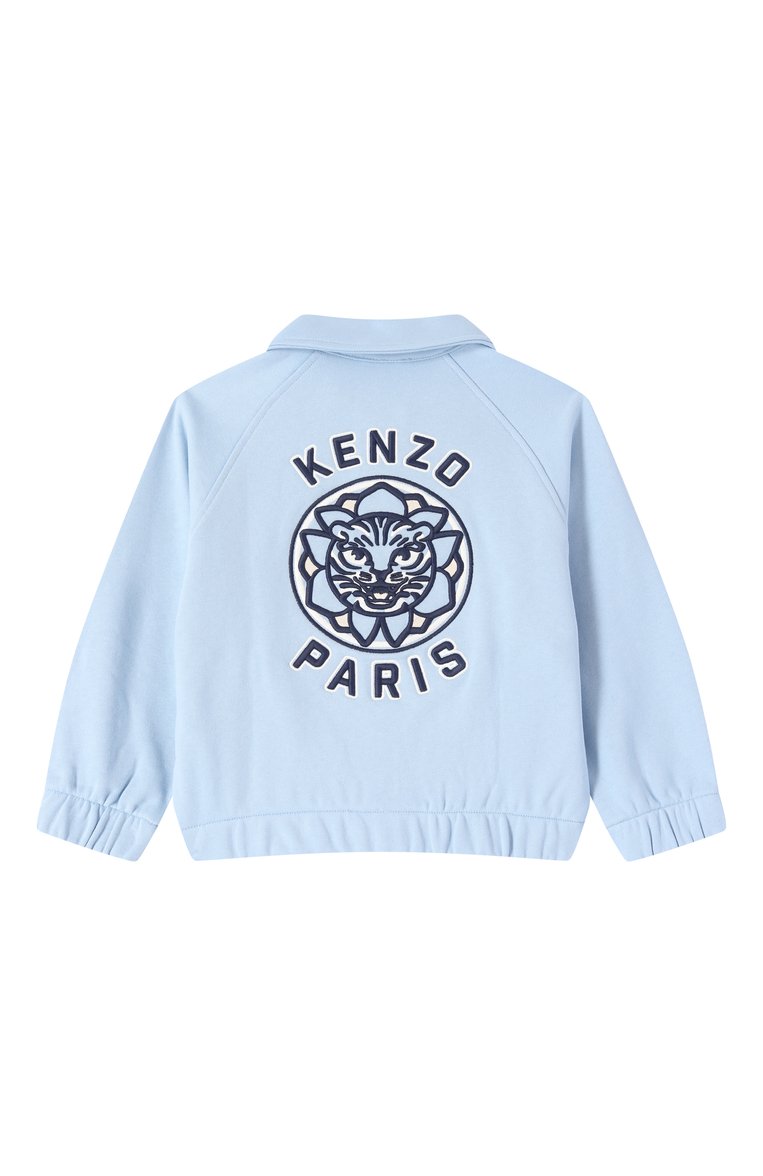 Детского хлопковый бомбер KENZO голубого цвета, арт. K61084 | Фото 2 (Рукава: Длинные; Драгоценные камни: Проставлено; Материал сплава: Проставлено; Материал внешний: Хлопок; Кросс-КТ: бомбер, Демисезон; Ростовка одежда: 3 года | 98 см, 9 лет | 134 см, 4 года | 104 см, 2 года | 92 см, 5 лет | 110 см, 7 лет | 122 см)