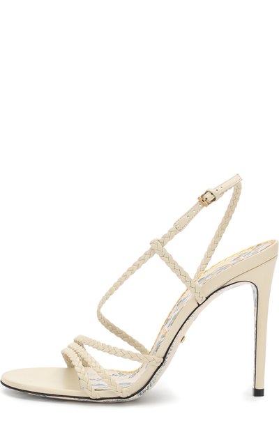 Кожаные босоножки с плетением на шпильке GUCCI, арт. 512432/C9D00, фото 3