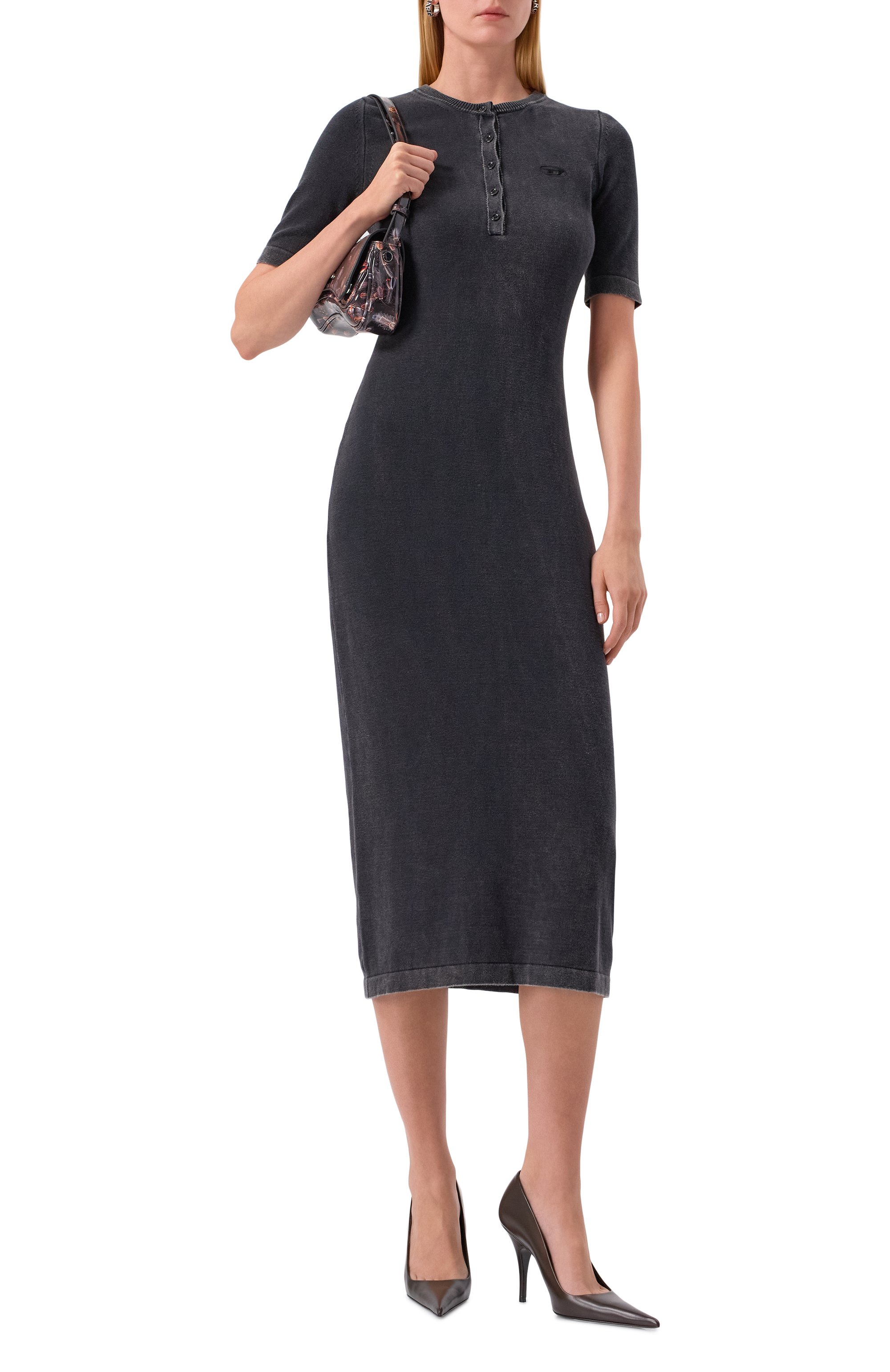 Хлопковое платье m-bettie DIESEL темно-серого цвета по цене 39950 руб., арт. A21862/0QKBT, фото 2 Хлопковое платье m-bettie DIESEL, арт. A21862/0QKBT, фото 2