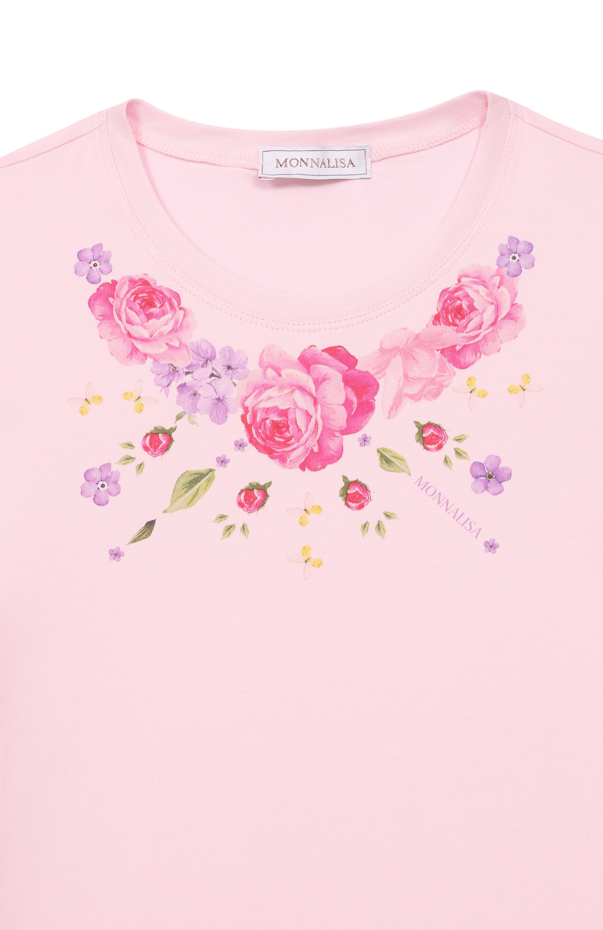Хлопковая футболка MONNALISA светло-розового цвета по цене 8300 руб., арт. 11G605, фото 3 Хлопковая футболка MONNALISA, арт. 11G605, фото 3