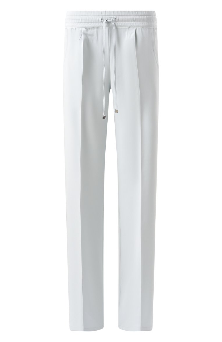 Женские шелковые брюки KITON светло-голубого цвета, арт. D48122K0977A24 | Фото 1 (Материал внешний: Шелк; Стили: Кэжуэл; Женское Кросс-КТ: Брюки-одежда; Кросс-КТ: костюм; Силуэт Ж (брюки и джинсы): Прямые; Длина (брюки, джинсы): Стандартные)