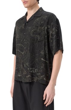 Мужская рубашка из вискозы DOMREBEL черного цвета, арт. UT0PIA/CAMP C0LLAR SHIRT | Фото 3 (Материал сплава: Проставлено; Драгоценные камни: Проставлено; Длина (для топов): Стандартные; Материал внешний: Вискоза; Стили: Кэжуэл; Случай: Повседневный; Воротник: Отложной; Принт: С принтом; Рукава: Короткие)
