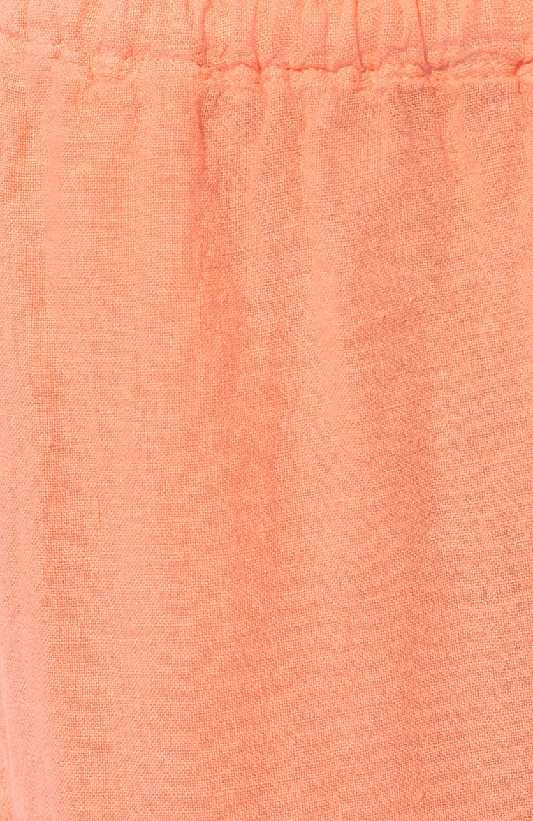 Женские льняные брюки DEHA кораллового цвета, арт. D02457 | Фото 5 (Длина (брюки, джинсы): Стандартные; Женское Кросс-КТ: Брюки-одежда; Силуэт Ж (брюки и джинсы): Прямые; Материал сплава: Проставлено; Материал внешний: Лен; Драгоценные камни: Проставлено; Стили: Кэжуэл)