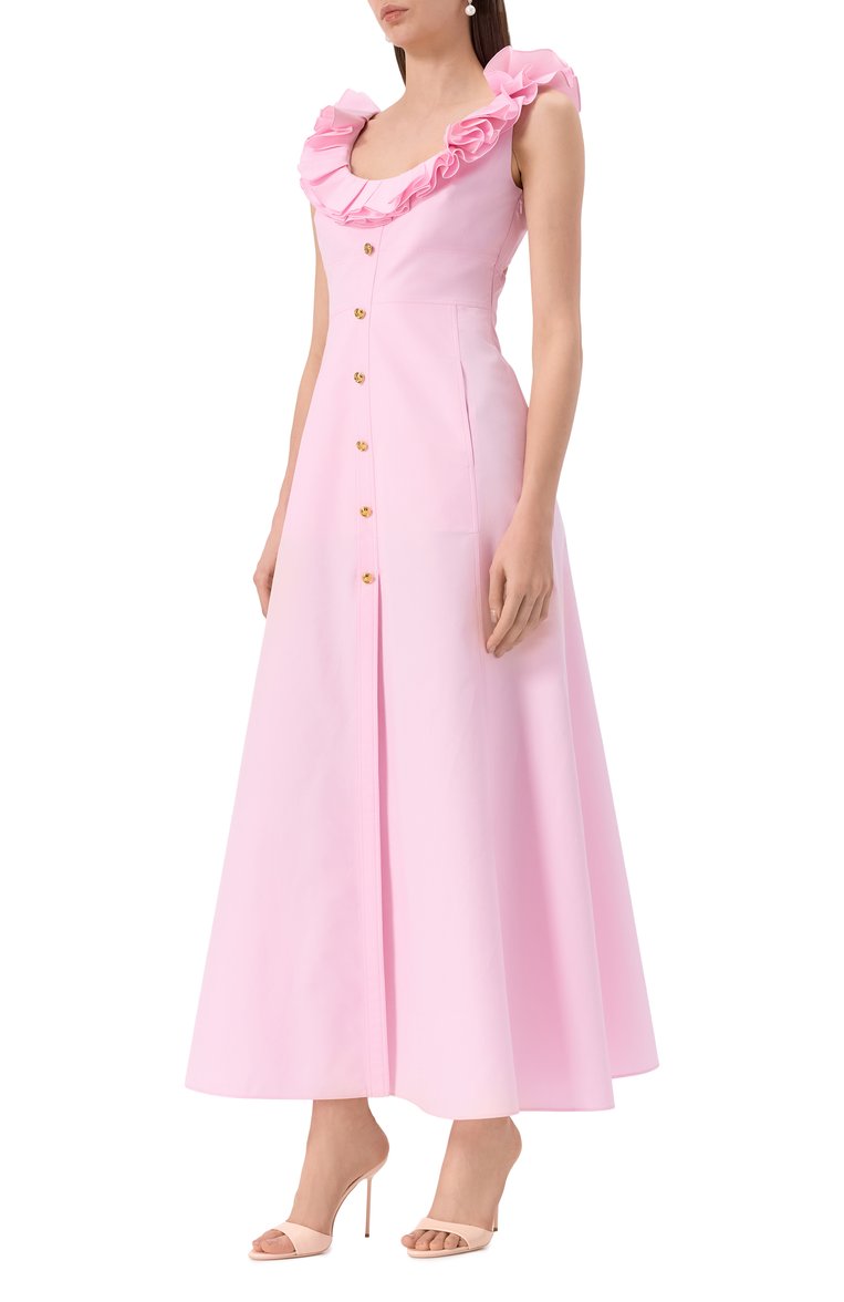 Женское хлопковое платье GIAMBATTISTA VALLI розового цвета, арт. 25SSPVCA5030-40P0P | Фото 2 (Материал внешний: Хлопок; Длина Ж (юбки, платья, шорты): Макси; Стили: Романтичный; Женское Кросс-КТ: Платье-одежда; Рукава: Без рукавов; Случай: Коктейльный)