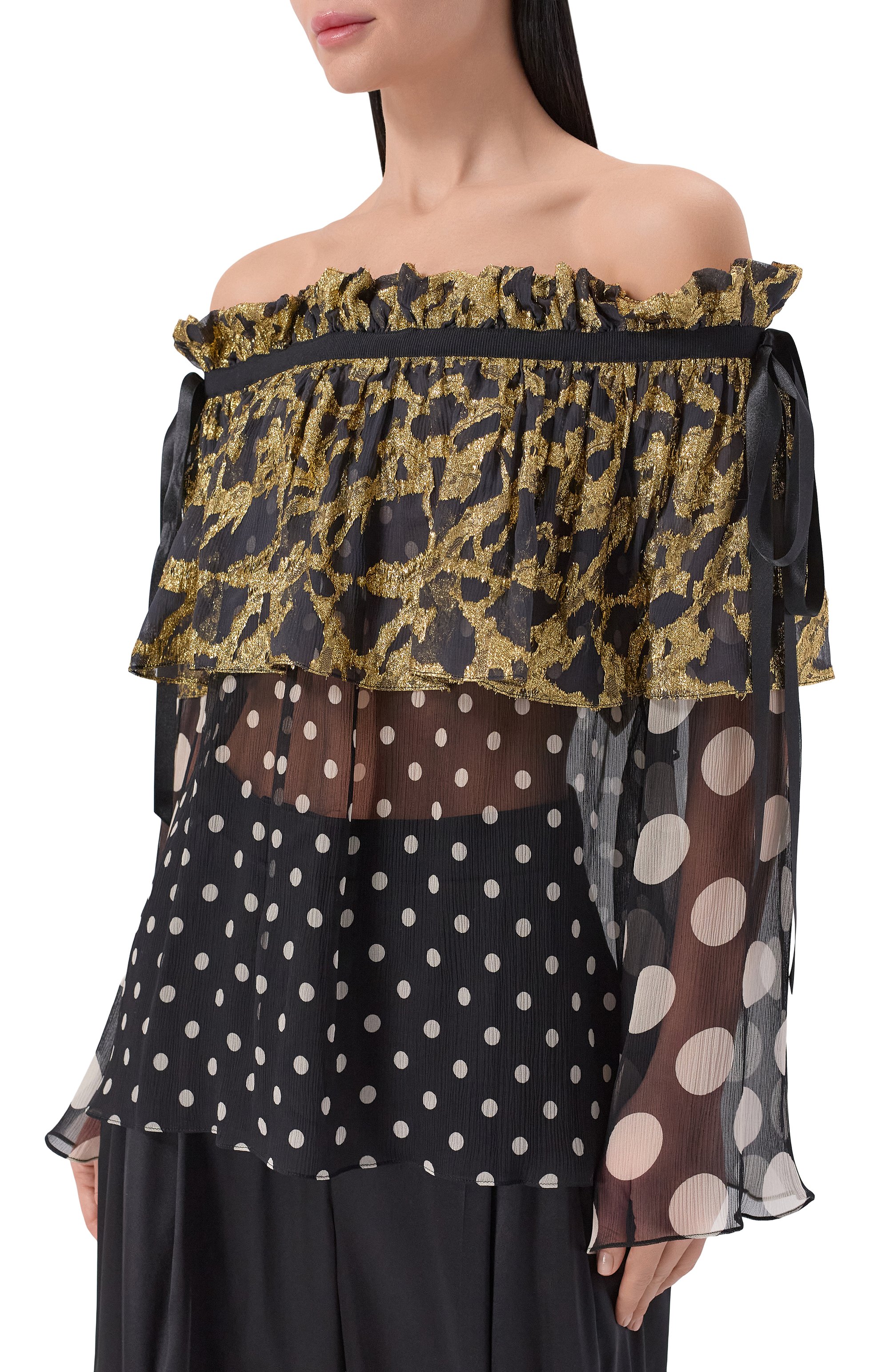 Шелковая блузка NINA RICCI черно-белого цвета по цене 137500 руб., арт. 26PCT0023/SE1409, фото 3 Шелковая блузка NINA RICCI, арт. 26PCT0023/SE1409, фото 3