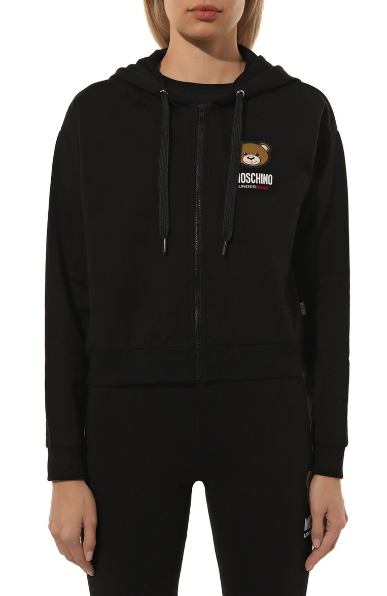 Женский хлопковая толстовка MOSCHINO черного цвета, арт. 232V6/A1789/4413 | Фото 3 (Нос: Не проставлено; Материал сплава: Проставлено; Тематический товар: Teddy Bear; Материал внешний: Хлопок)