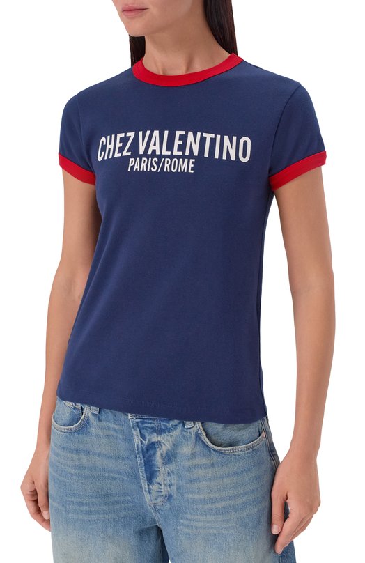 Хлопковая футболка Valentino 7B3MG24D/970 Синий  7B3MG24D/970 Фото 3