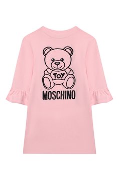 Детское хлопковое платье MOSCHINO розового цвета, арт. HAV081/LDA17/4A-8A | Фото 1 (Рукава: Длинные; Материал внешний: Хлопок; Случай: Повседневный; Девочки Кросс-КТ: Платье-одежда; Драгоценные камни: Проставлено; Материал сплава: Проставлено; Ростовка одежда: 4 года | 104 см, 5 лет | 110 см, 6 лет | 116 см, 8 лет | 128 см)