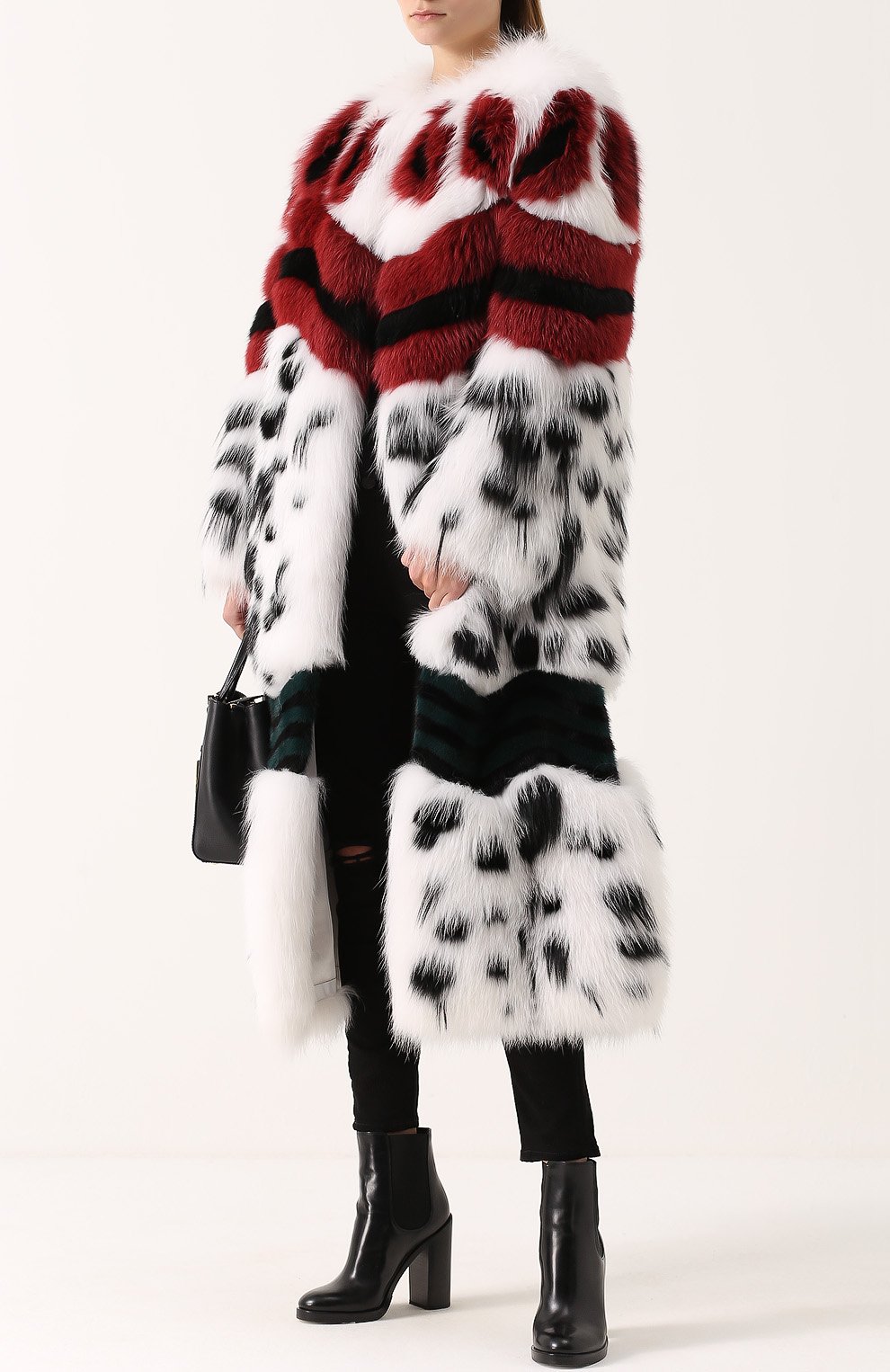 Удлиненная шуба из меха лисы с контрастной отделкой FENDI, арт. FNF86A/SDW, фото 2