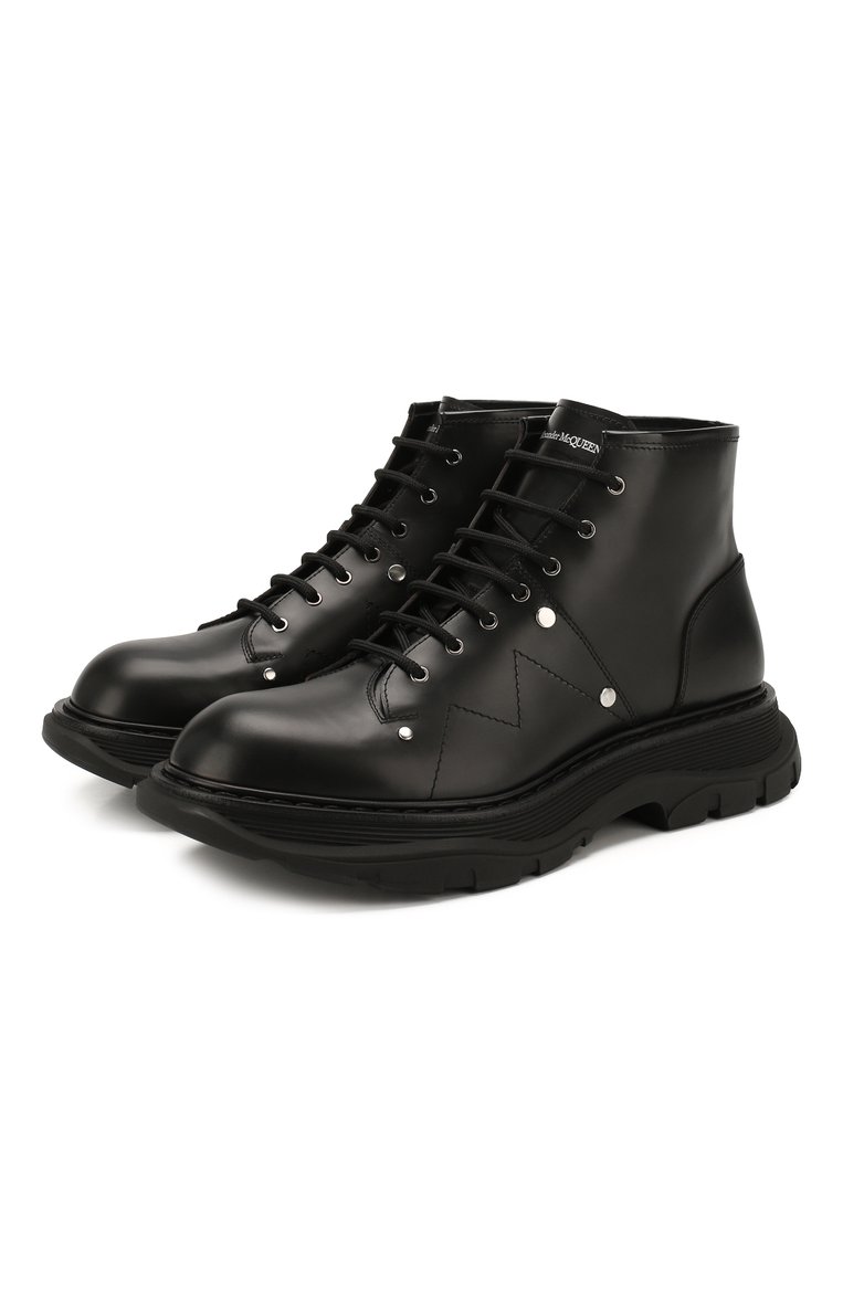 Мужские кожаные ботинки ALEXANDER MCQUEEN черного цвета, арт. 604253/WHQS0 | Фото 1 (Мужское Кросс-КТ: Ботинки-обувь; Стили: Кэжуэл, Гламурный; Материал внутренний: Натуральная кожа; Подошва: Массивная; Материал утеплителя: Без утеплителя; Драгоценные камни: Проставлено; Материал сплава: Проставлено; Материал внешний: Натуральная кожа)