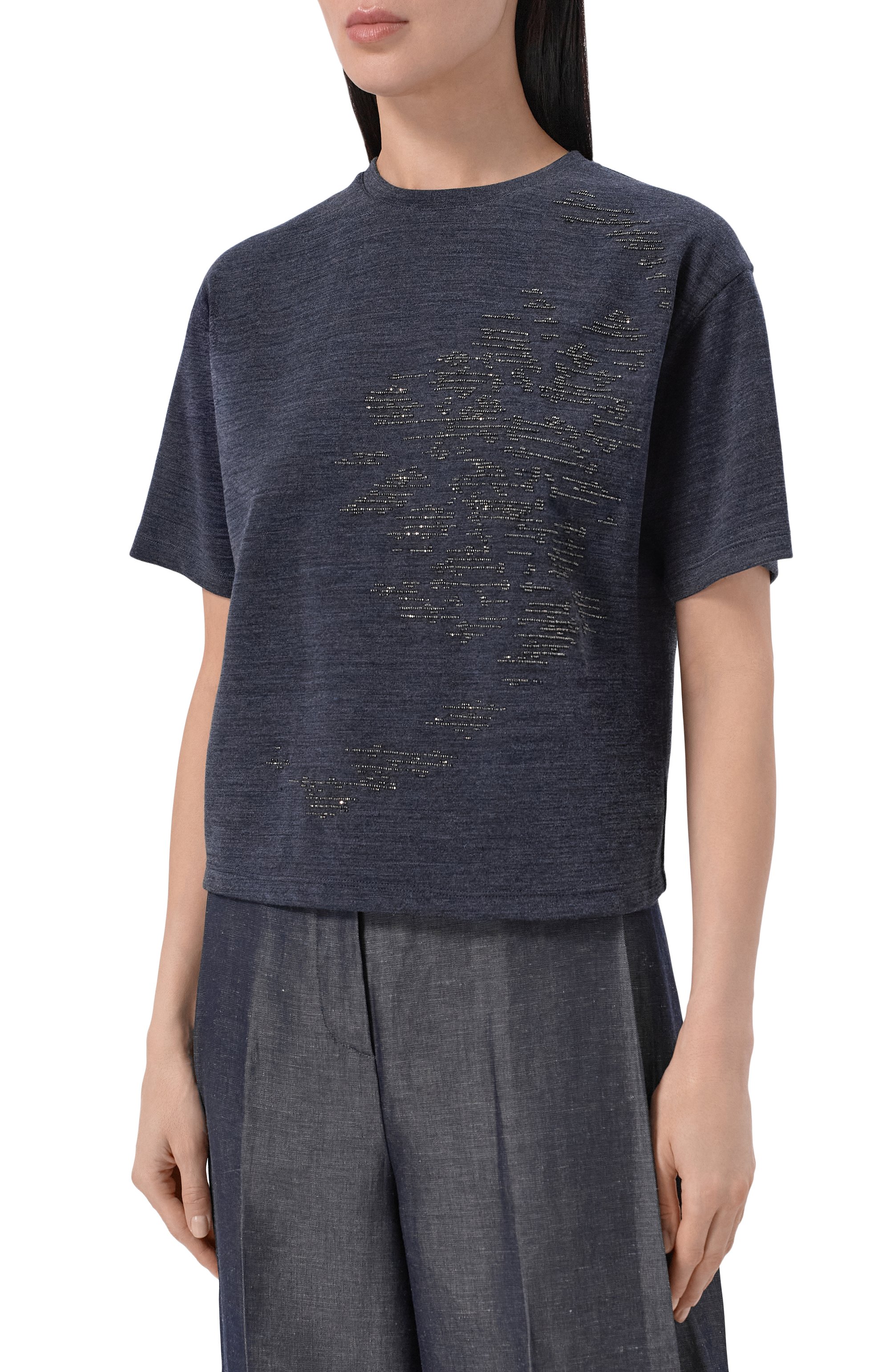 Футболка из хлопка и шерсти GIORGIO ARMANI синего цвета по цене 136500 руб., арт. GW004398/AF28815, фото 3 Футболка из хлопка и шерсти GIORGIO ARMANI, арт. GW004398/AF28815, фото 3