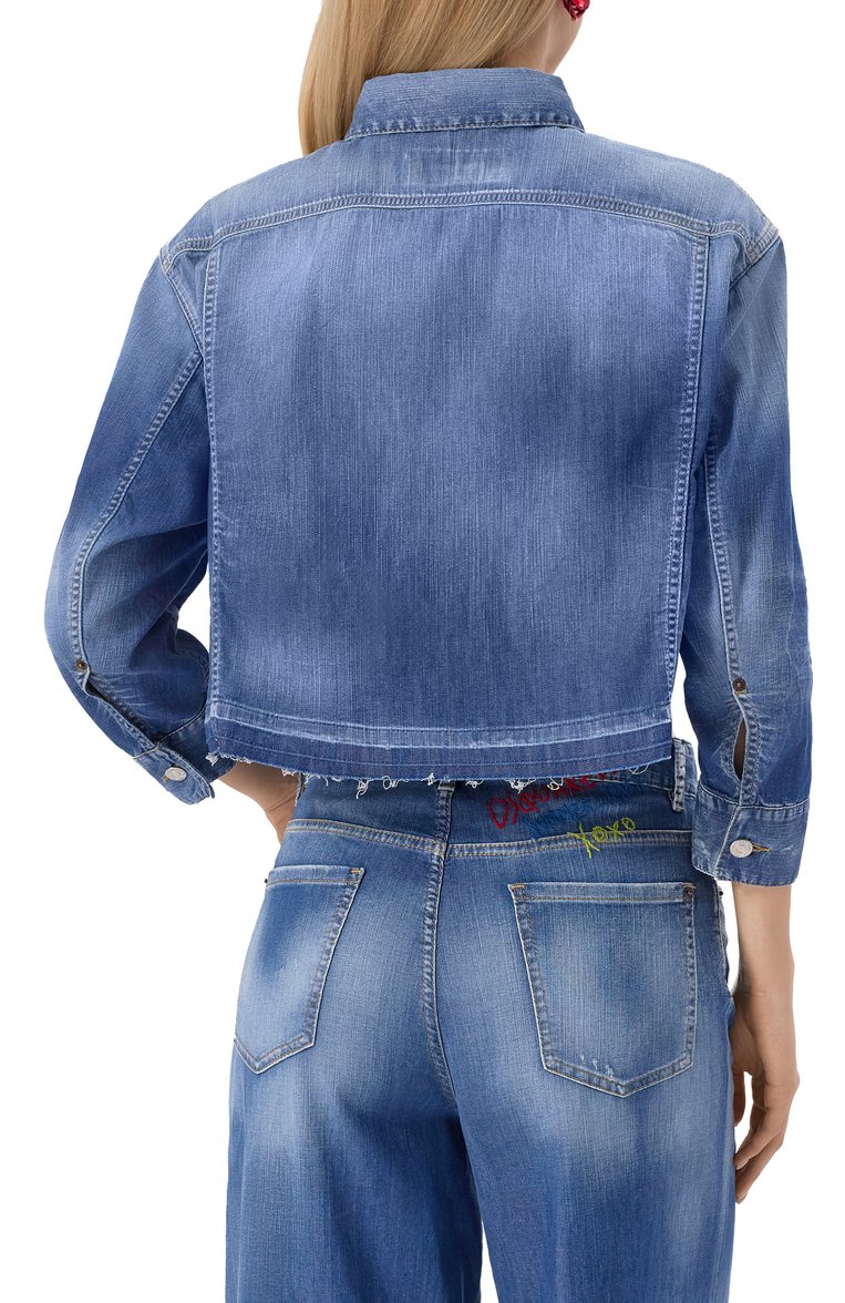 Женская джинсовая куртка DSQUARED2 синего цвета, арт. S73AM0359/S30341 | Фото 4 (Длина (верхняя одежда): Короткие; Материал внешний: Хлопок, Деним; Рукава: Длинные; Кросс-КТ: Деним, Куртка, Легкие; Стили: Кэжуэл; Автоматизация ТО: Проставлено; Автоматизация состава: Проставлено)
