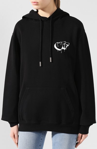 Хлопковое худи OFF-WHITE черного цвета по цене 32900 руб., арт. 0WBB035F190030661001, фото 3 Хлопковое худи OFF-WHITE, арт. 0WBB035F190030661001, фото 3