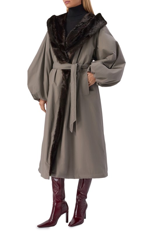 Хлопковое пальто с отделкой из экомеха Magda Butrym 226925 Серый  226925 Фото 2