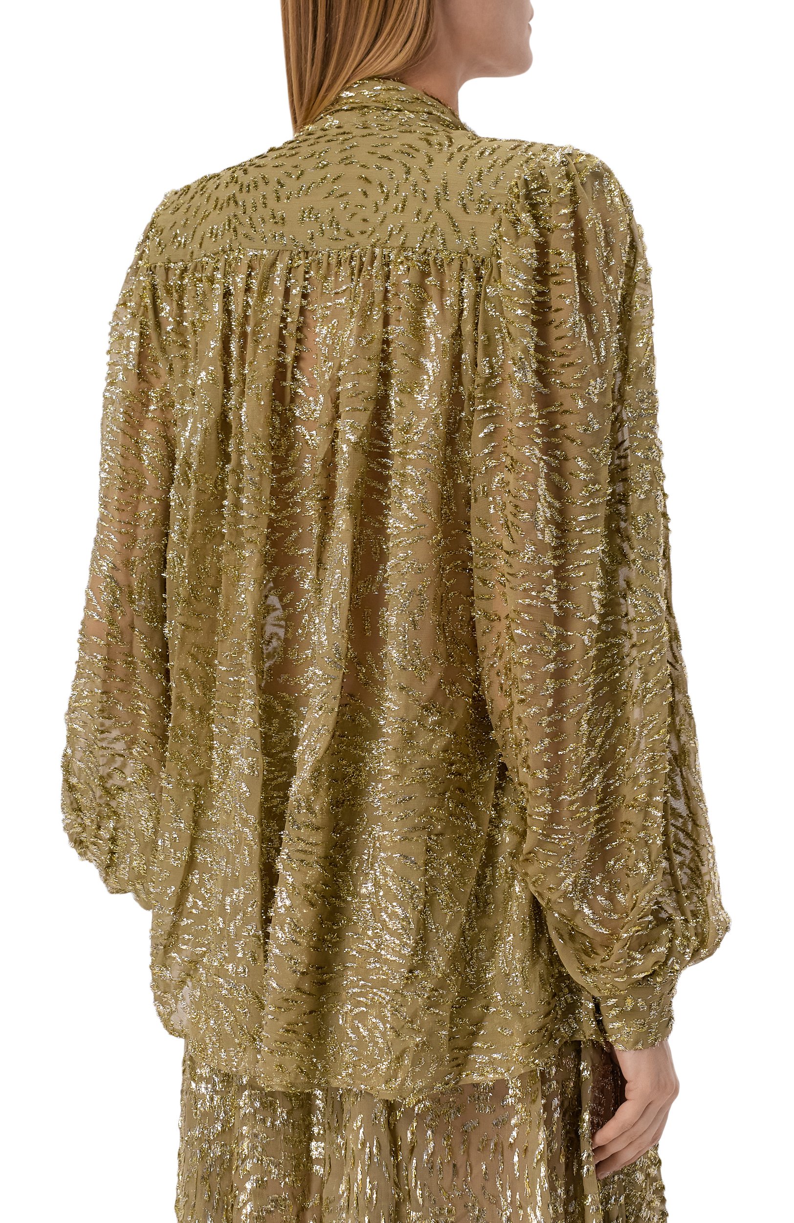 Шелковая блузка ELIE SAAB хаки цвета по цене 457000 руб., арт. T0401NP26/FC001, фото 4 Шелковая блузка ELIE SAAB, арт. T0401NP26/FC001, фото 4