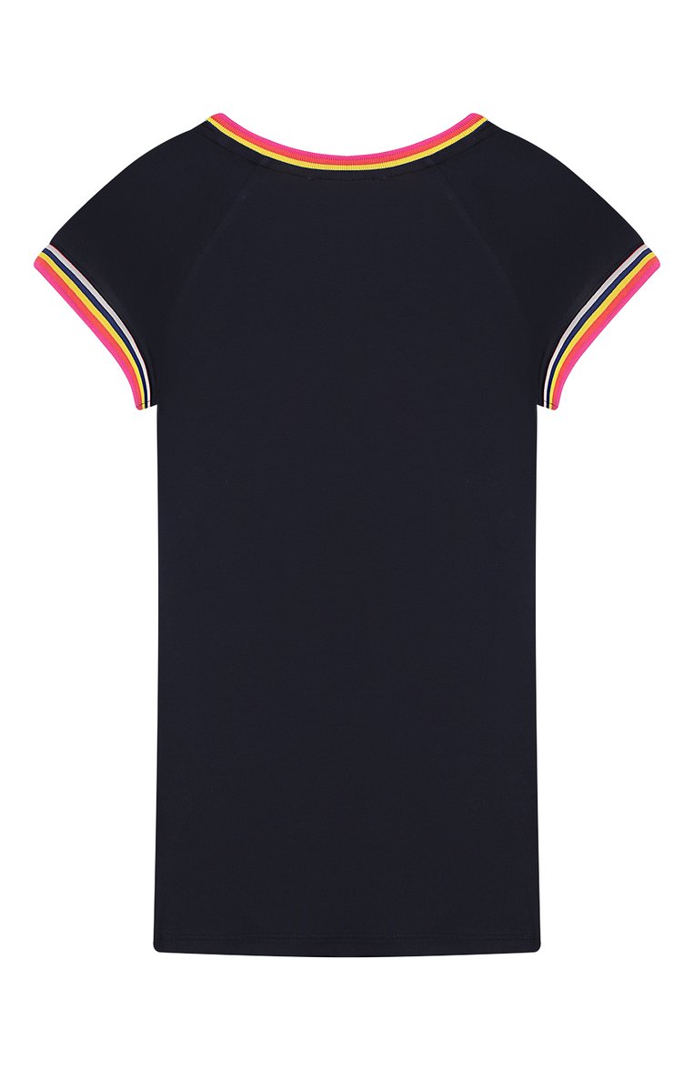Детское мини-платье MARC JACOBS (THE) синего цвета, арт. W12265/6A-12A | Фото 2 (Материал внешний: Синтетический материал, Хлопок; Рукава: Короткие; Случай: Повседневный; Девочки Кросс-КТ: Платье-одежда; Статус проверки: Проверена категория)