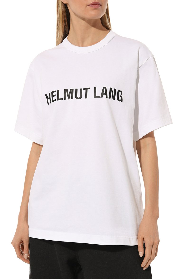 Женская хлопковая футболка HELMUT LANG белого цвета, арт. L09HM523 | Фото 3 (Длина (для топов): Стандартные; Материал внешний: Хлопок; Рукава: Короткие; Женское Кросс-КТ: Футболка-одежда; Принт: Без принта; Стили: Кэжуэл; Материал сплава: Проставлено; Драгоценные камни: Проставлено)